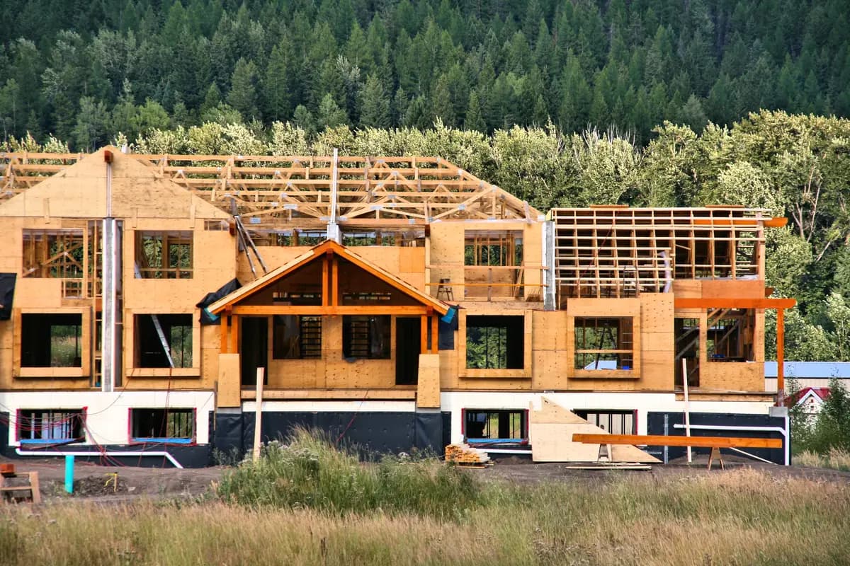 Construction remodeling project with structural framing and active building work